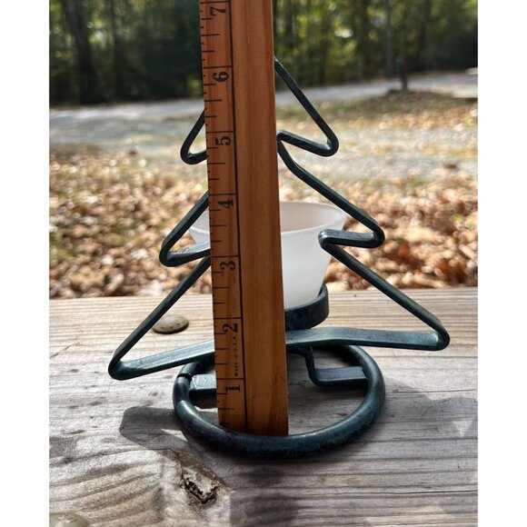 Christmas Tree Tea Light Holder Rustic Wrought Iron Green Blue Candle Stand - Picture 7 of 11